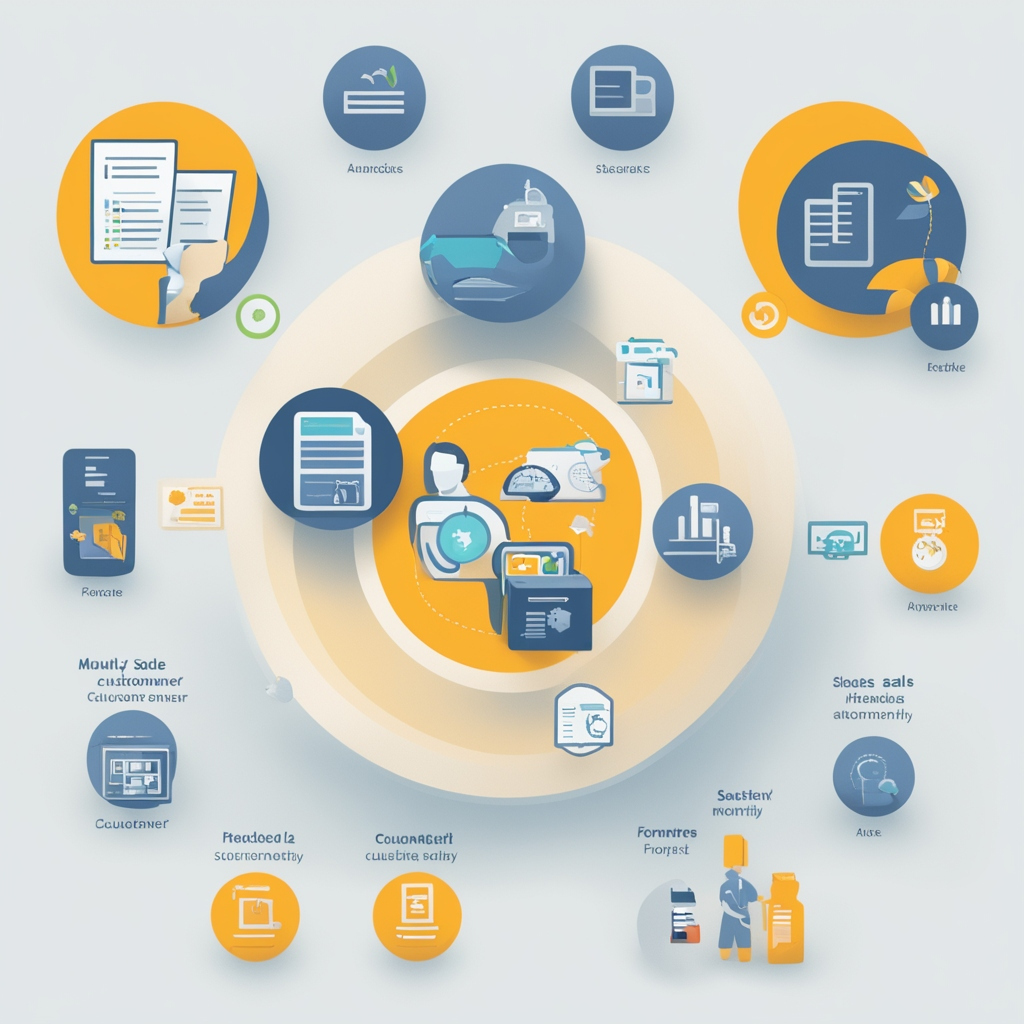 A conceptual illustration representing different Power Query use cases: Merging sales and customer data, cleaning and formatting raw data, and automating monthly reports. The visual should have small icons or illustrations depicting these scenarios.