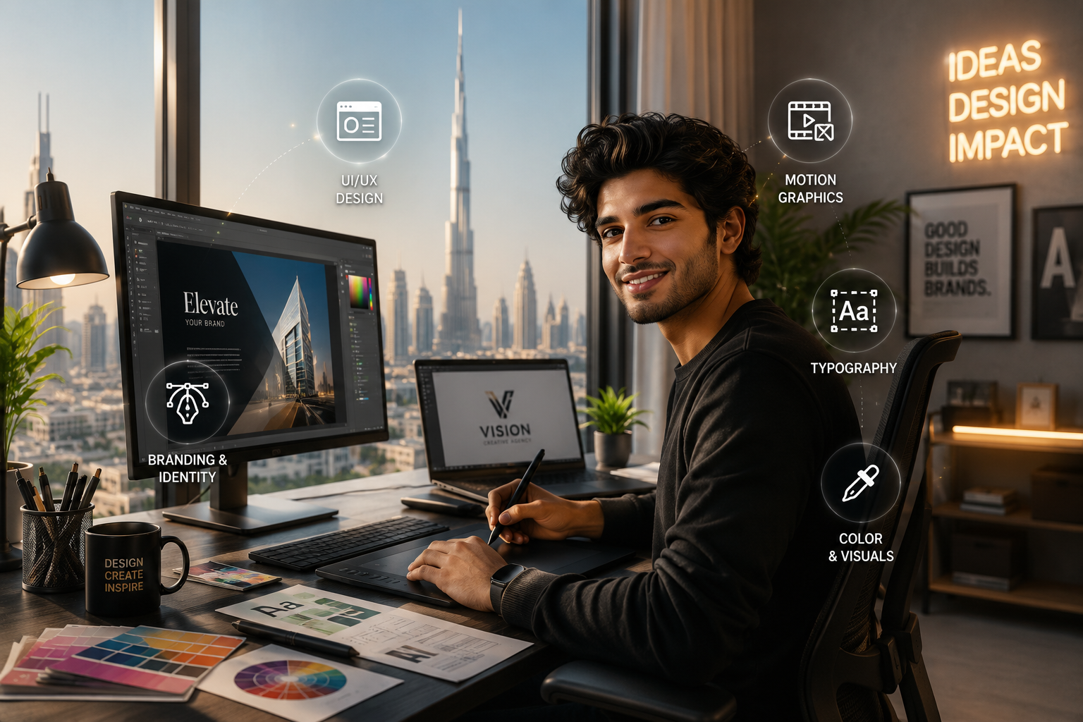 Graphic designer exploring career paths after a graphic design course in the UAE
