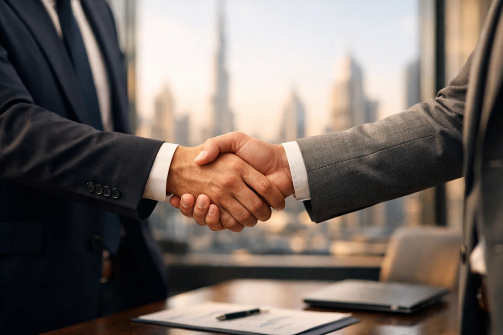 Successful business handshake representing high salary potential and career opportunities for Tally Prime certified professionals