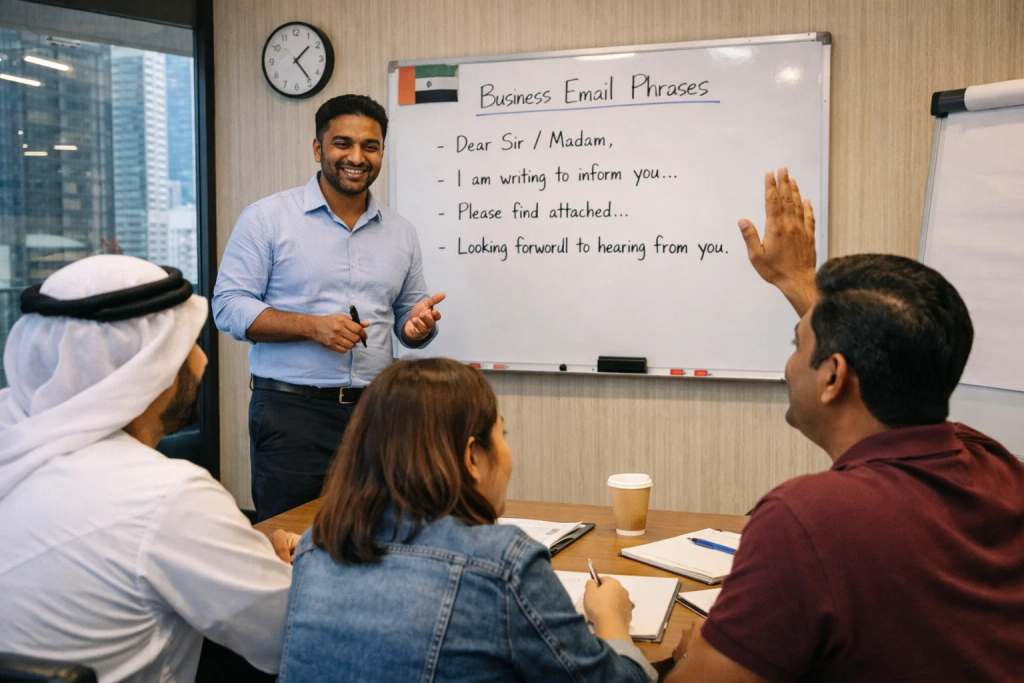 Business English training class for working professionals in Dubai