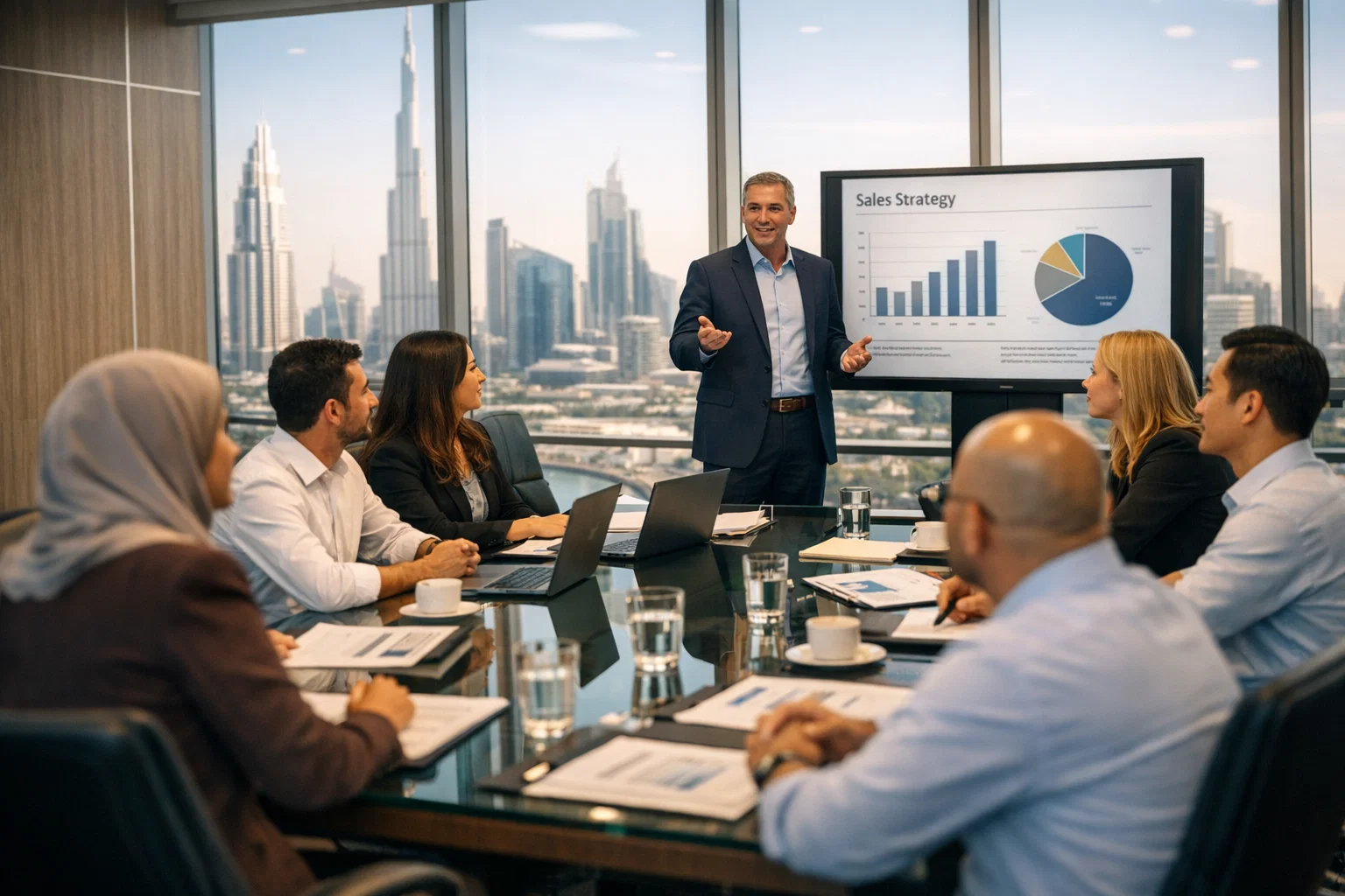 Corporate employee training and development session in a Dubai office boardroom