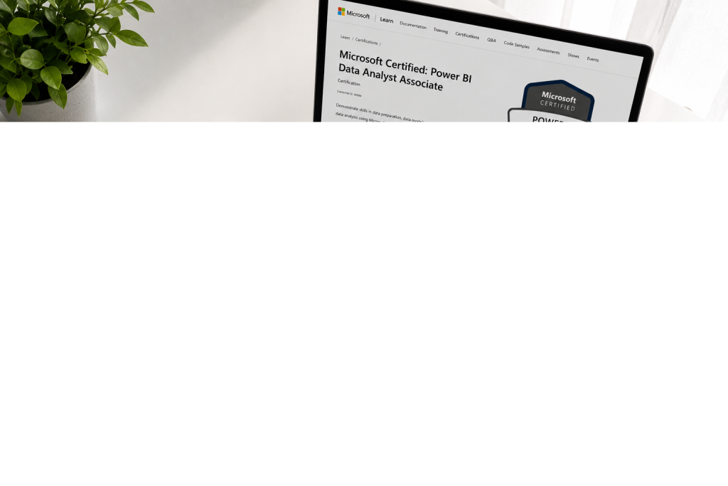  UAE professional planning Power BI career path with certification goals and job strategy notes on a clean desk