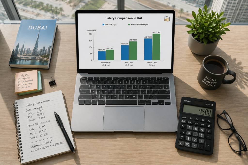 Salary comparison chart for Data Analyst and Power BI Developer roles in UAE