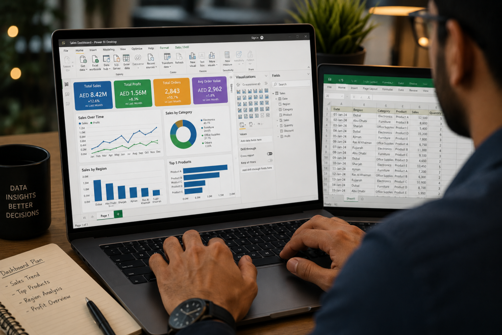 BI developer building a Power BI dashboard from Excel data