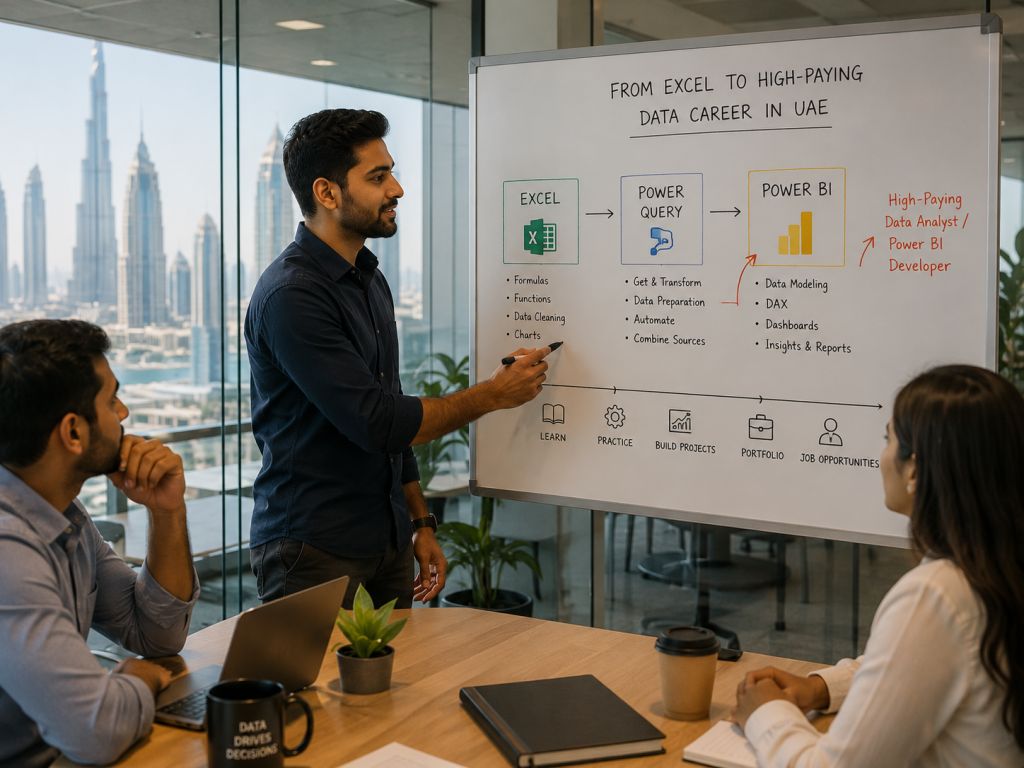 Professional mapping an Excel to Power BI career roadmap in UAE