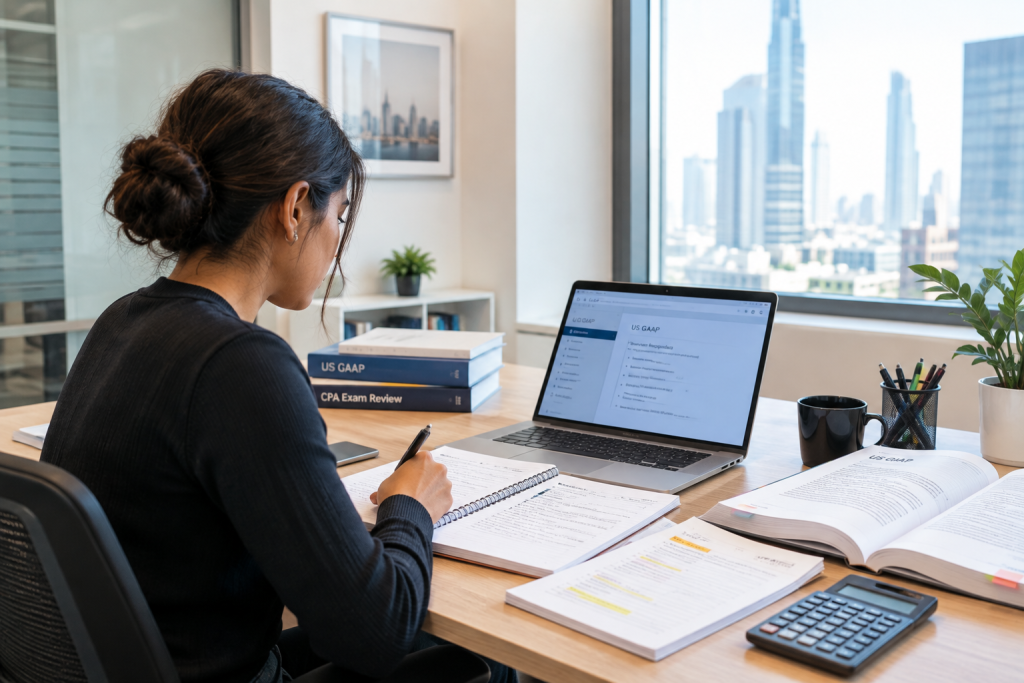 Candidate studying for the CPA exam Core and Discipline sections